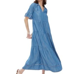 Chico's | Dresses | Nwt Chicos Tencil Tiered Denim Maxi Dress Sz Ruffle  Bell Sleeve Pockets | Poshmark
